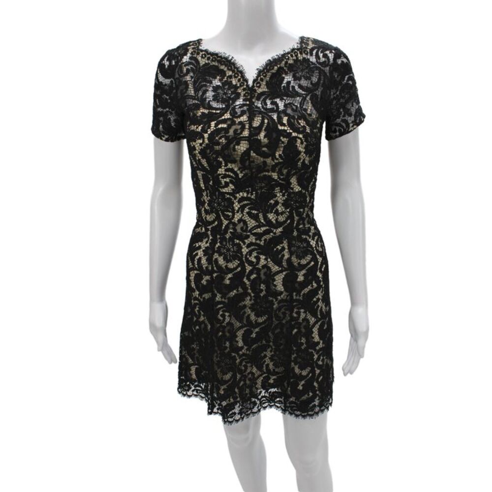Lover Womens Sheath Floral Black V-Neck Knee Length Zip Dress Size 2
